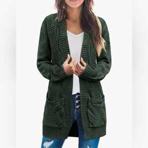 NEW Green Long Sleeve Cable Knit Cardigan Sweater Fall Outerwear Pockets 2X